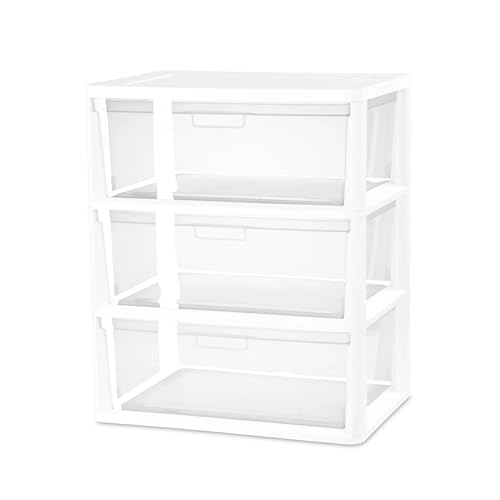 Wide 3-Drawer Organizer Tower, Plastic Storage Unit with Removable Clear Bins, Tool-Free Easy Assembly, White