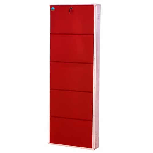 Image of DELITE KOM 24 Inch Wide, 5 Shelf Metal Shoe Rack Wall Mounted for Home with Central Lock Holds Upto 15 Shoes or 25 Slippers Pair 1 Year Warranty | (67 x 24 x 5 Inch, Ivory Brick Red) DIY Space Saving