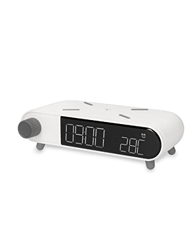 Despertador Cargador inalámbrico 24 Horas Alarm Clock Retro 10W Wireless, Indicador Temperatura, Qi Charger, Color Blanco Brillo Cover
