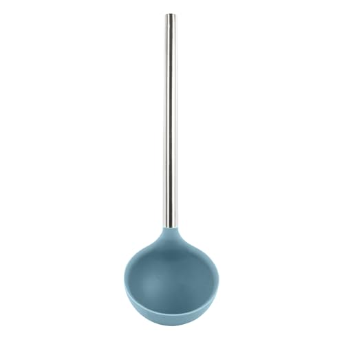 Tovolo Silicone Ladle with Stainless Steel Handle Blue Slate Soup Ladle Large, Dishwasher Safe Heat Resistant BPA Silicone Ladle Deep Spoon with Reinforced Nylon Core for Soup, Stew, Sauce & Punch