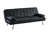 Canapé convertible mécanisme clic-clac en simili noir MICHELLE II. Pieds en acier. Canapé capitonné. Dimensions : L186 x P83 x H76 cm. Couchage 2 personnes.