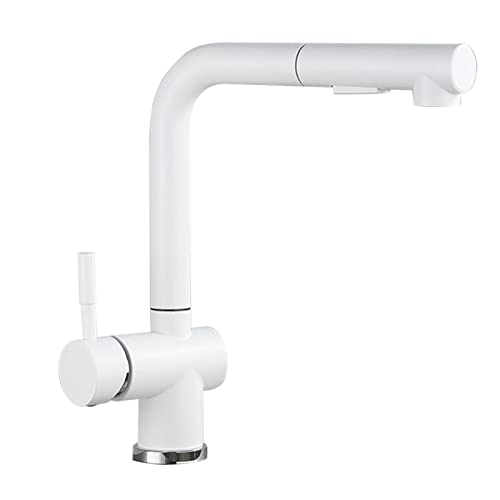 Robinet de cuisine extractible double mode : mitigeur orientable blanc en acier pour évier moderne - 2