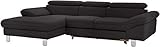Mivano Ecksofa Driver mit Recamiere links, Ledercouch mit Bettfunktion und Bettkasten / Inkl. verstellbare Kopfstützen, 268 x 73 x 169, Kunstleder, Schwarz