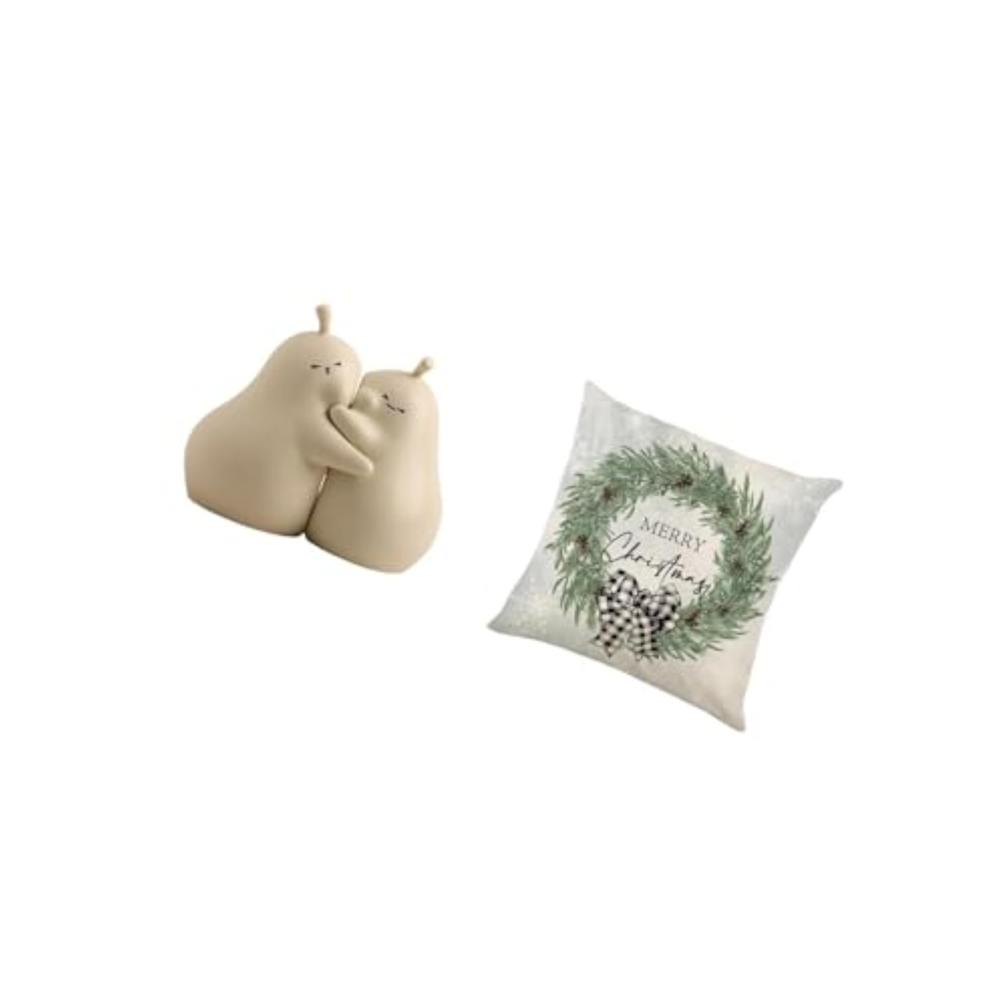 Hugging Pear Ceramic Book Stand and Christmas Pillow Cover Set