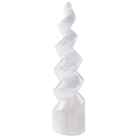 CXD-GEM 6" Selenite Spiral Unicorn Horn Carving Torch Tower Natural Crystal Healing Home Decoration Cover