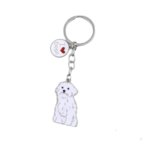 Harikaji Llavero de perro, llavero de metal con dije de bolsa de mascota, BICHON...