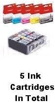 Original Canon PGI-5BK Black and CLI-8 Black, Cyan, Magenta & Yellow Combo Pack. 5 Cartridges in Total. (PC)