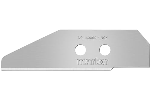 MARTOR 5 x Grande lame spéciale, Lame arrondi inoxydable, Lame de rechange Cutter, Affûtage sur 2 faces, Couteau de sécurité, longueur 66,5 mm, largeur 18,9 mm, Tranchant, Dans distributeur, No 160060