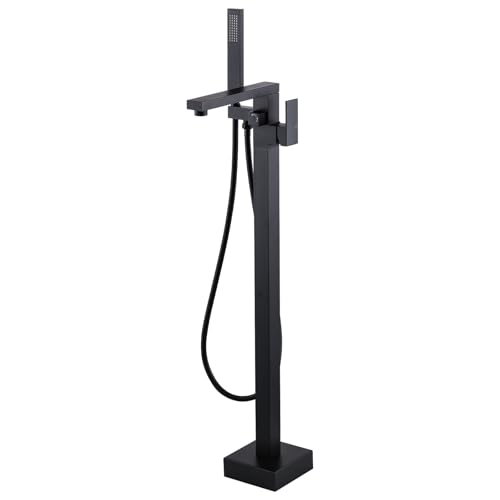 Free Standing Tub Faucet Matte Black,Freestanding Bathtub Faucet For Luxury Bathroom,High Flow Tub Filler,Swivel Spout Brass Construction with Handheld Shower