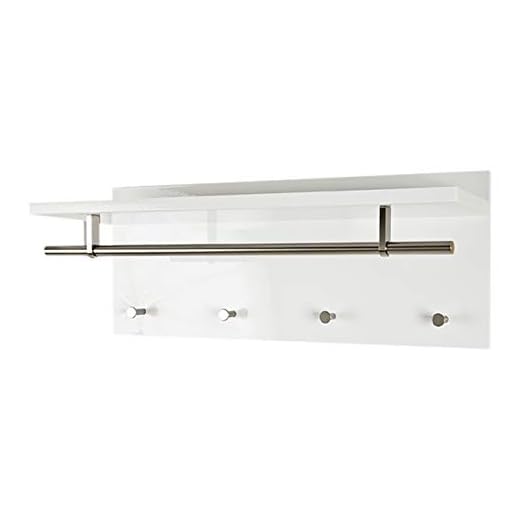 HAKU Möbel Wandgarderobe edelstahloptik, weiß, MDF - Maße: B 75 x H 30 x T 26 cm, Style: Modern