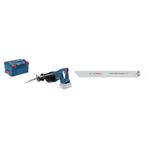 Bosch Professional 18V System Cordless Reciprocating Saw GSA 18 V-LI + 5X PRO Pallet S1022HFR Repair Fast Reciprocating Saw Blade (for Steel, Wood with Nails, Length 200 mm)