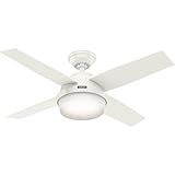 Hunter 44 inch Indoor Ceiling Fan with LED Light and Remote Control - White Modern Ceiling Fan, Standard Mount, 4 Blades, For Bedroom, Living Room, or Kitchen - Dempsey 59246, Fresh White