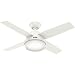 Hunter 59246 Contemporary Dempsey Fresh White Ceiling Fan With Light & Remote, 44"