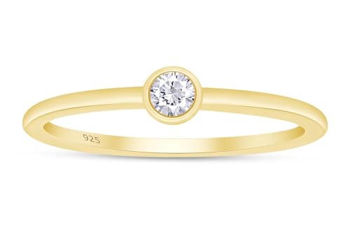 2.5MM Round Cut Lab Grown Diamond Bezel Set Solitaire Stackable Engagement Ring In 14k Gold Over Sterling Silver (0.07 Cttw), Gift For Her