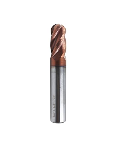 Image of 1 /2 inch Carbide Ball Nose End Mills, TISIN Coated, 4 Flute, End Mill Bits for Alloy Steels and Hardened Steels, 1 /2 inch Cutting Diameter