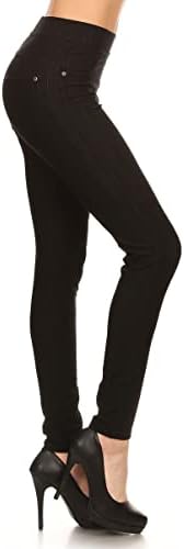 Leggings Depot Women's Cotton Blend Stretch Pull-on Jeggings with Pockets-J04SZ-BLACK-M