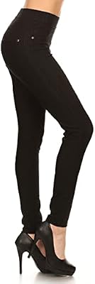 Leggings Depot Women's Cotton Blend Stretch Pull-on Jeggings Casual Pants with Pockets (Black, X-Lar...