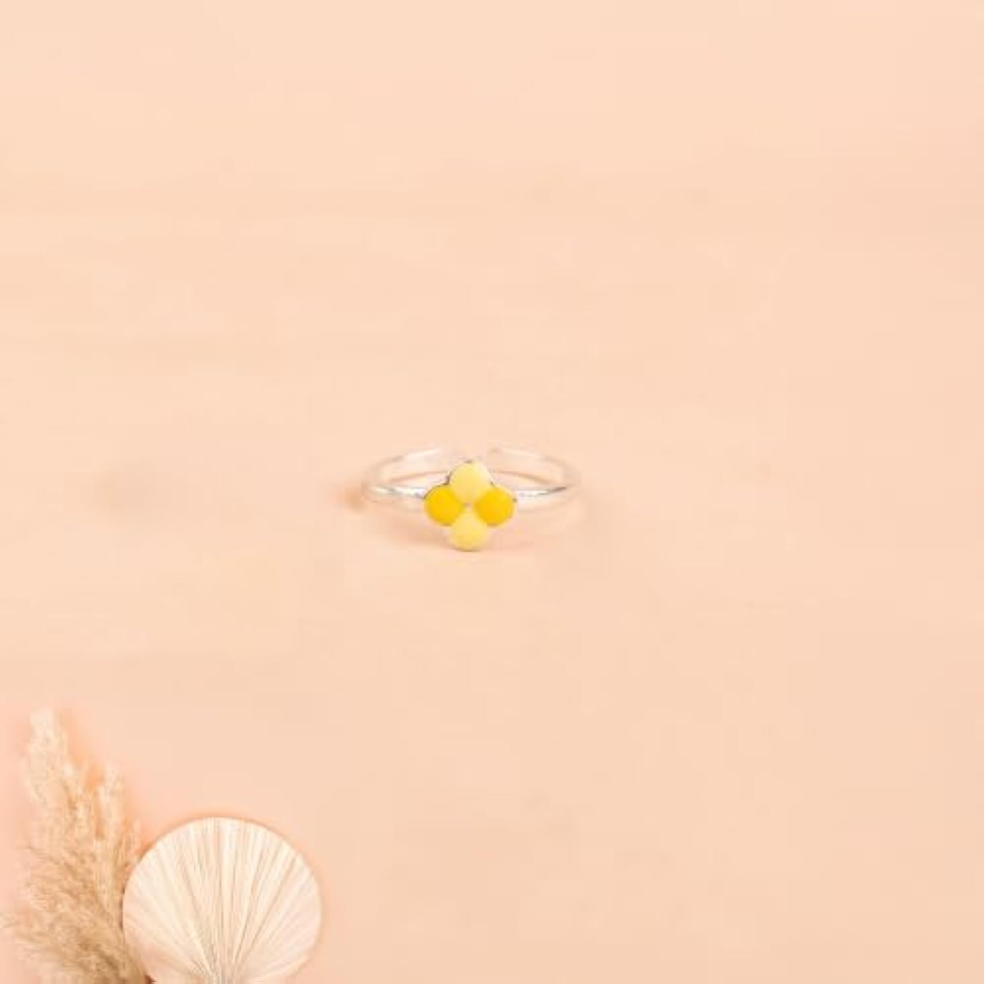 Women's 925 Silver Yellow Blossom Bud Midi Ring, Gift for Her