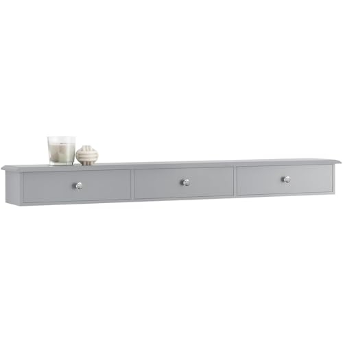 Image of Sabri SHOPEE Wooden Wall Cabinet with Drawers for Storage Floating Wall Shelf with Hidden Storage for Home Kitchen Office and Living Room (Grey, • 93W x 15D x 10H cm (3 Drawers))