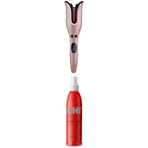 Bundle of CHI Spin N Curl, Curling Iron for Healthy & Shiny Effortless Curls & Waves, Rose Gold & CHI 44 Iron Guard Thermal Protection Spray, Clear, 8 Oz