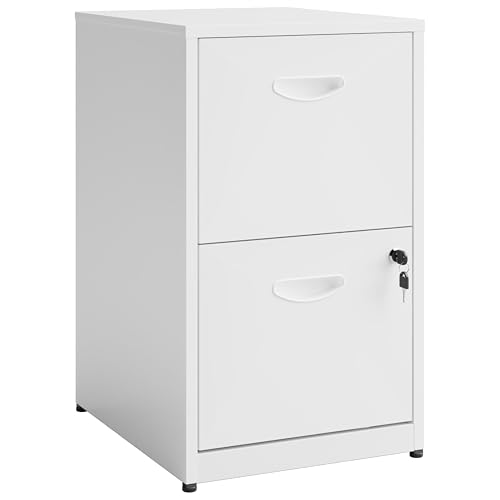 2 Drawer File Cabinet with Lock, White Filing Cabinets for Home Office, Metal Locking File Cabinet with Two Drawers, Light Duty File Storage Cabinet f