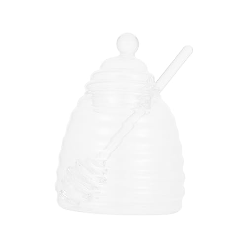 Luxshiny 1Set Glass with Lid Transparent Honey Canister for Syrup and Sugar Storage Stylish Home Kitchen Honey Pot present for Honey Lovers