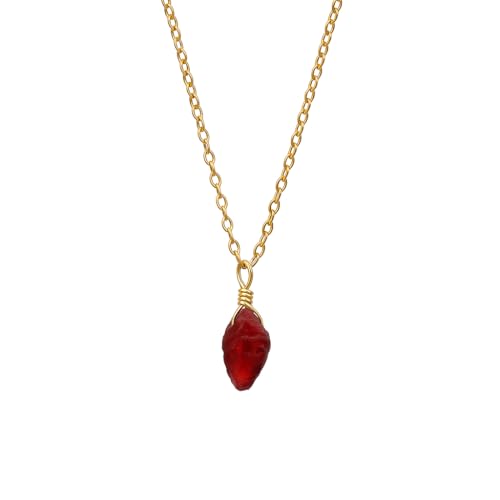 Red Garnet Pendant Necklace, Raw Gemstone Necklace, Red Crystal Necklace, January Birthstone Jewelry, 925 Silver 14k Gold Plated 16+2 inch Adjustable Chain