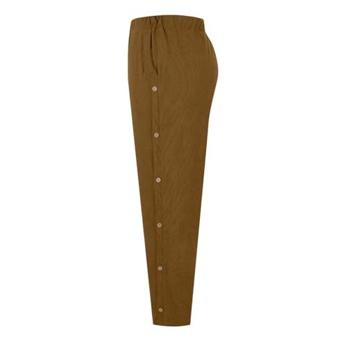 Image of NBXNZWF Corduroy Pants Women Stretch Elastic Waist Casual Pants Side Button Loose Fit Straight Leg Trousers with Pockets