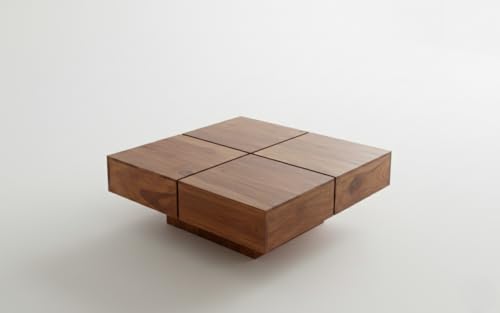 Image of Sheeshsam Wooden Coffee Center Table - Solid Wooden Coffee Table for Living Room - Tea Table Teapoy Center Piece for Home Sofa Center Table for Living Room (Honey, Noah)