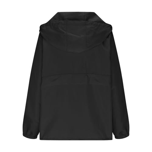 Cheyubny Women's Black Lightweight Waterproof Raincoat with Hood, Plus Size, Large - Image 9