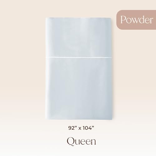 Image of Certified Organic Queen Flat Sheet Only - 100% Organic Cotton Top Sheet with Luxurious Soft and Breathable 300 Thread Count Sateen Weave Finish - GOTS & Fairtrade Certified (Powder, Queen)
