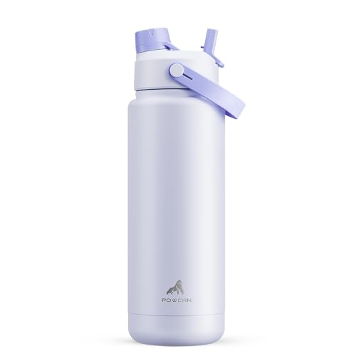 Image of POWCAN 32 oz Insulated Water Bottle with 2-in-1 Straw and Spout Lid, Keep Cold 24H, Leak-Proof, BPA-Free, Double Wall Stainless Steel Water Bottle for Sports, Gym, Travel, and School (Lupine)