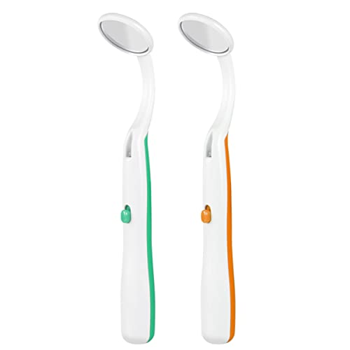 GLEAVI 2Pcs Specchio Dentale Orale Specchio Per L'ispezione Denti Della Bocca Con Luce A LED Luminosa Per Dentistiche (Verde E Arancione)