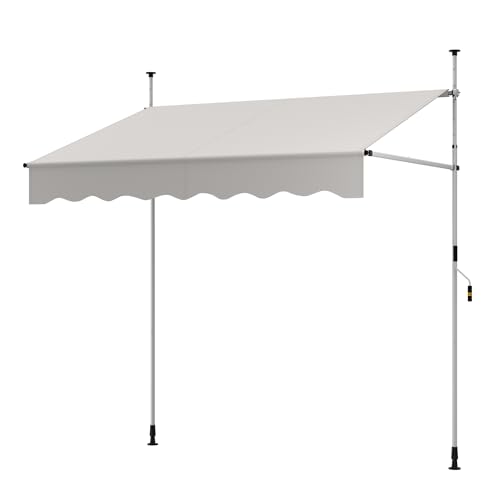 GOPLUS Klemmmarkise, Markise Balkon ohne Bohren, Markise mit Handkurbel, höhenverstellbar & UV-beständig, Outdoor einziehbare Sonnenschutz für Balkon Terrasse & Garten (Weiß,200 cm)