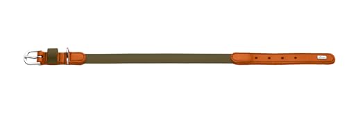 HUNTER Hundehalsband WOLMAR aus BioThane® und Leder, robust, wasserabweisend, pflegeleicht, Kontrastnaht, Made in Germany, Farbe: Khaki/orange, Größe: 55