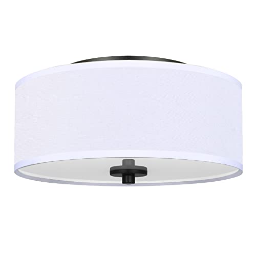 Lodstob 3-Light Modern Flush Mount Ceiling Light Fixture, 12” Drum Shade with White Fabric, Perfect for Living Room, Bedroom, Dining Room, Kitchen, Hallway