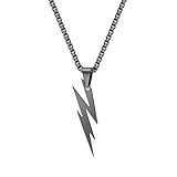 Lightning Necklace for Men Women Stainless Steel Lightning Bolt Pendant Necklace Punk Style Hip Hop Rock Biker Necklace Minimalist Geometric Lightning Necklace Christmas Birthday Party Costume Jewelry (Black)