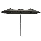 Outsunny Sombrilla Doble 285x147x227 cm Sombrilla de Jardín con Inclinación de 45° Manivela Costillas de Acero y 3 Orificios de Ventilación para Terraza Balcón Piscina Gris