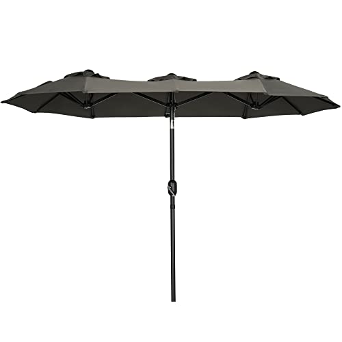 Outsunny Double-Sided Patio Umbrella 9.5' Large Outdoor Market Umbrella With Push Button Tilt And Crank, 3 Air Vents And 12 Ribs, For Garden, Deck, Pool, Gray #TOP7