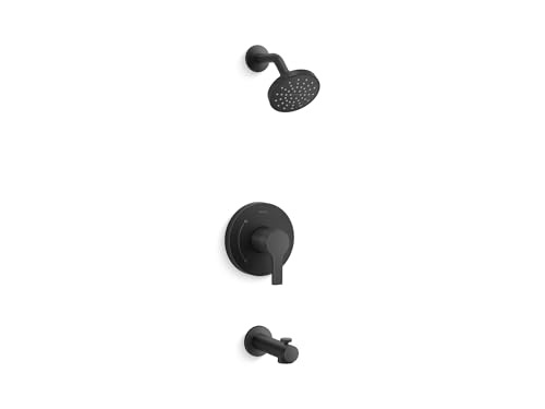 Kohler TS35322-4H-BL, Juego de ducha y bañera Elate Rite-Temp con ducha de función única 1.5 gpm, negro mate, kit multifunción para bañera y ducha, duradero y estilizado miniatura 1