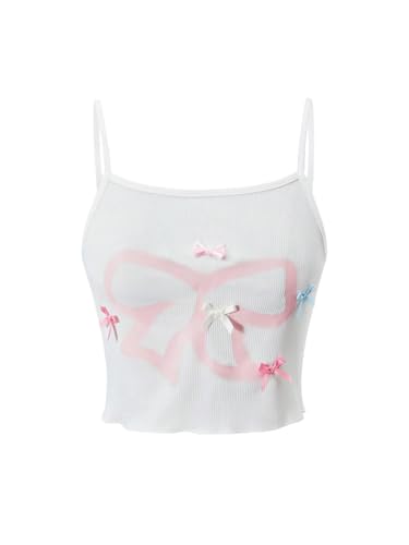 WDIRARA Girl's Bow Y2k Cami Crop Top Scoop Neck Fitted Ribbed Knit Camisole Tops