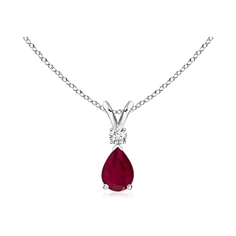 Angara Natural 0.4 Ct Ruby Teardrop Pendant Necklace with 0.04 Ct Diamond for Women in Sterling Silver (Grade-A | Size-6x4mm) | July Birthstone, Birthday, Anniversary, Wedding Jewelry Gift For Women Cover