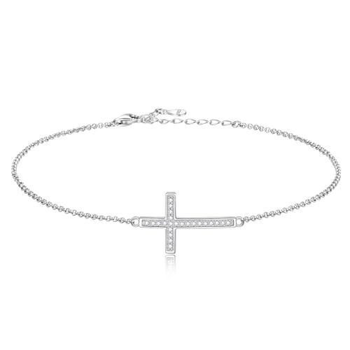 Sariel Cross Anklets for Women 925 Sterling Silver Adjustable Faith Ankle Bracelets 9+2 Inch