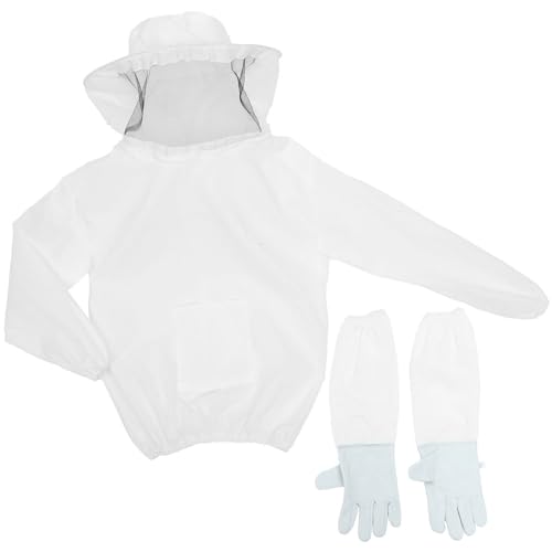 Equipo de apicultura blanco con chaqueta transpirable de poliéster y guantes de gamuza ligera