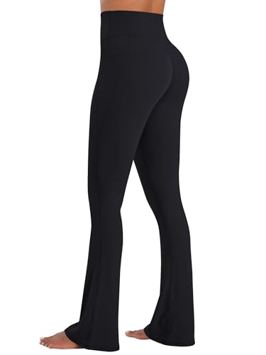 Sunzel No Front Seam Flare Leggings for Women with Pockets Hidden Butt Lifting Scrunch Tummy Control Mini Flared Yoga Pants4