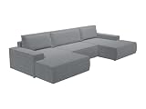 Vente-unique-Gran sofá Cama rinconero panorámico de Tela Texturizada Gris Amelia