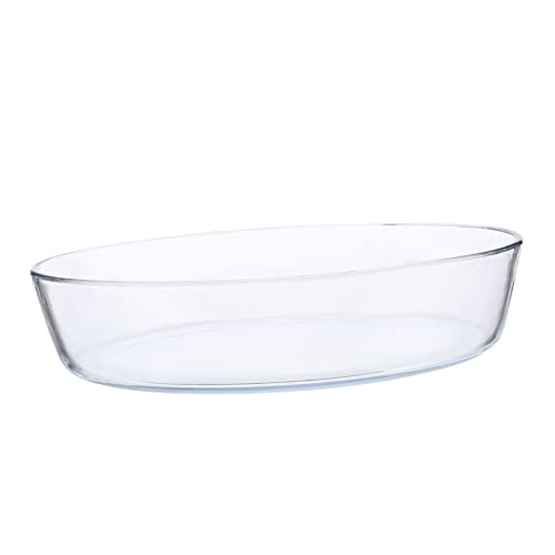 SMASOLO Large Capacity Clear Glass Baking Tray Oven Safe Microwave Grill Plate Non-stick Oval Roasting Dish for Fish Cake Baking Easy Clean Dishwasher Safe