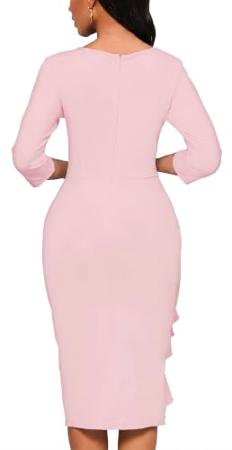 Image of Church Dresses for Women 3 /4 Sleeve Ruffle Vintage Bodycon Cocktail Work Midi Pencil Dress