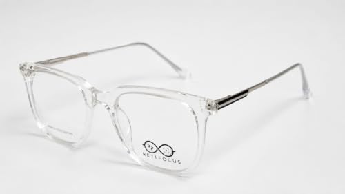 Image of Soft Square Optical Eyeglass Frame for Men & Women, Front with Metal Temples, Clear Demo Lenses, Lightweight Mixed Material Frame, Ribbed Temple Design for Prescription Lens Replacement