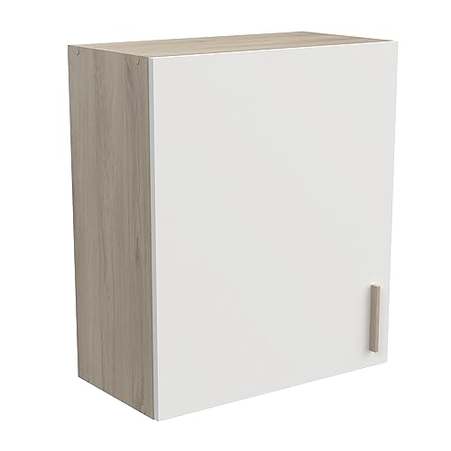 Meuble Haut de Cuisine Modulable 1 Porte - Cuisine Complete ‟ORIGAN” – Coloris Blanc Mat & Chêne - 60 x 30 x 70 cm